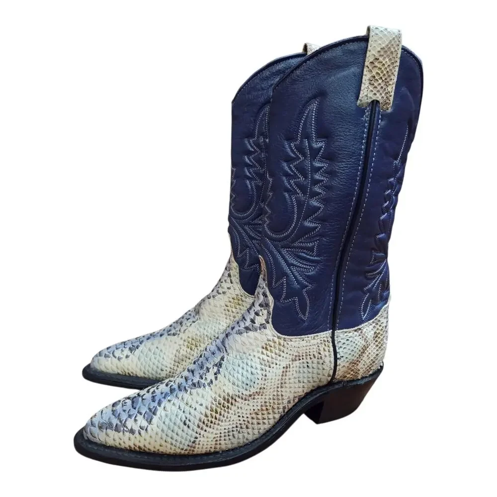 NEW Abilene Navy Blue & Faux Snakeskin Vamp, Sz 7